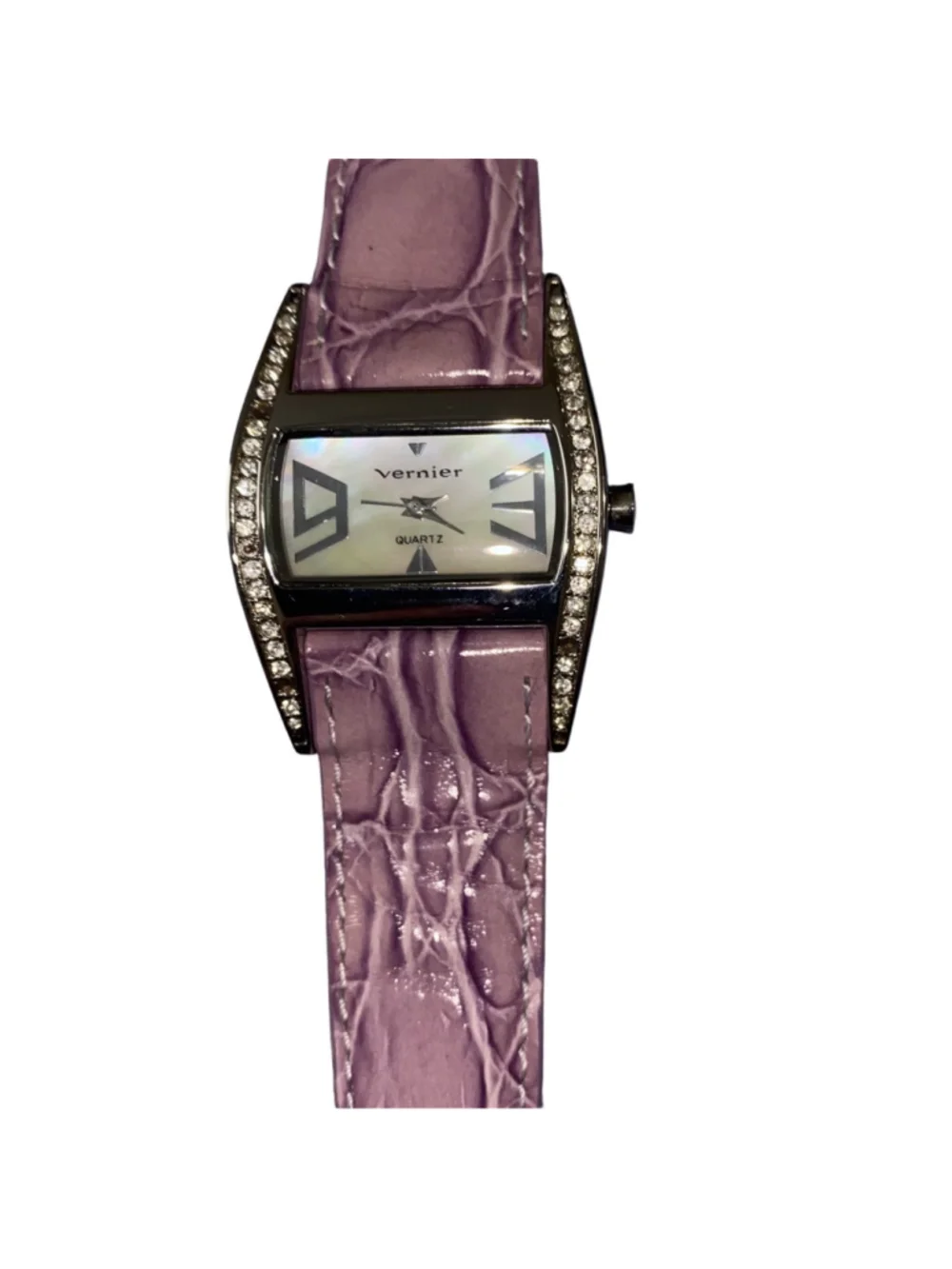 Women's Vernier Lavender Purple & Silver Quartz Watch with Genuine Leather Band